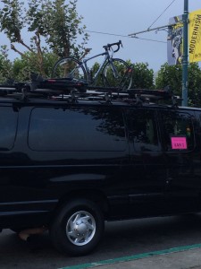 My poor pitiful bike on the support van headed to Santa Cruz without me...